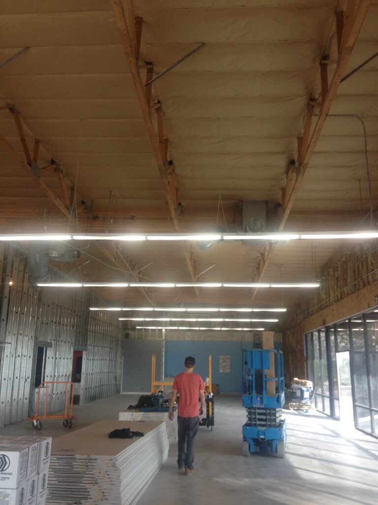 Commercial interior fitted with new LED lighting, the kind of job behind our Orange County electrician reviews